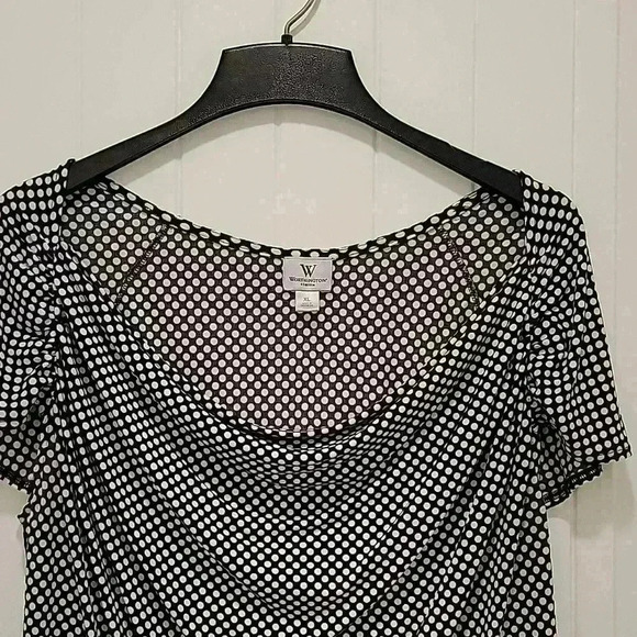 Worthington Stretch Black White Polkadot Short Sleeve Blouse Size XL - Picture 3 of 6